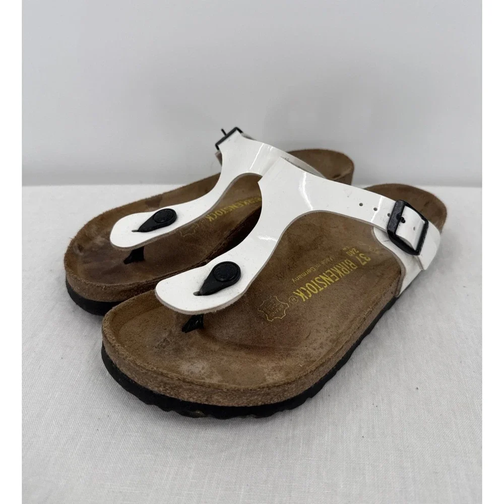 Birkenstock Women White Gizeh Faux Leather Sandals Size 37/6 Boho Comfort